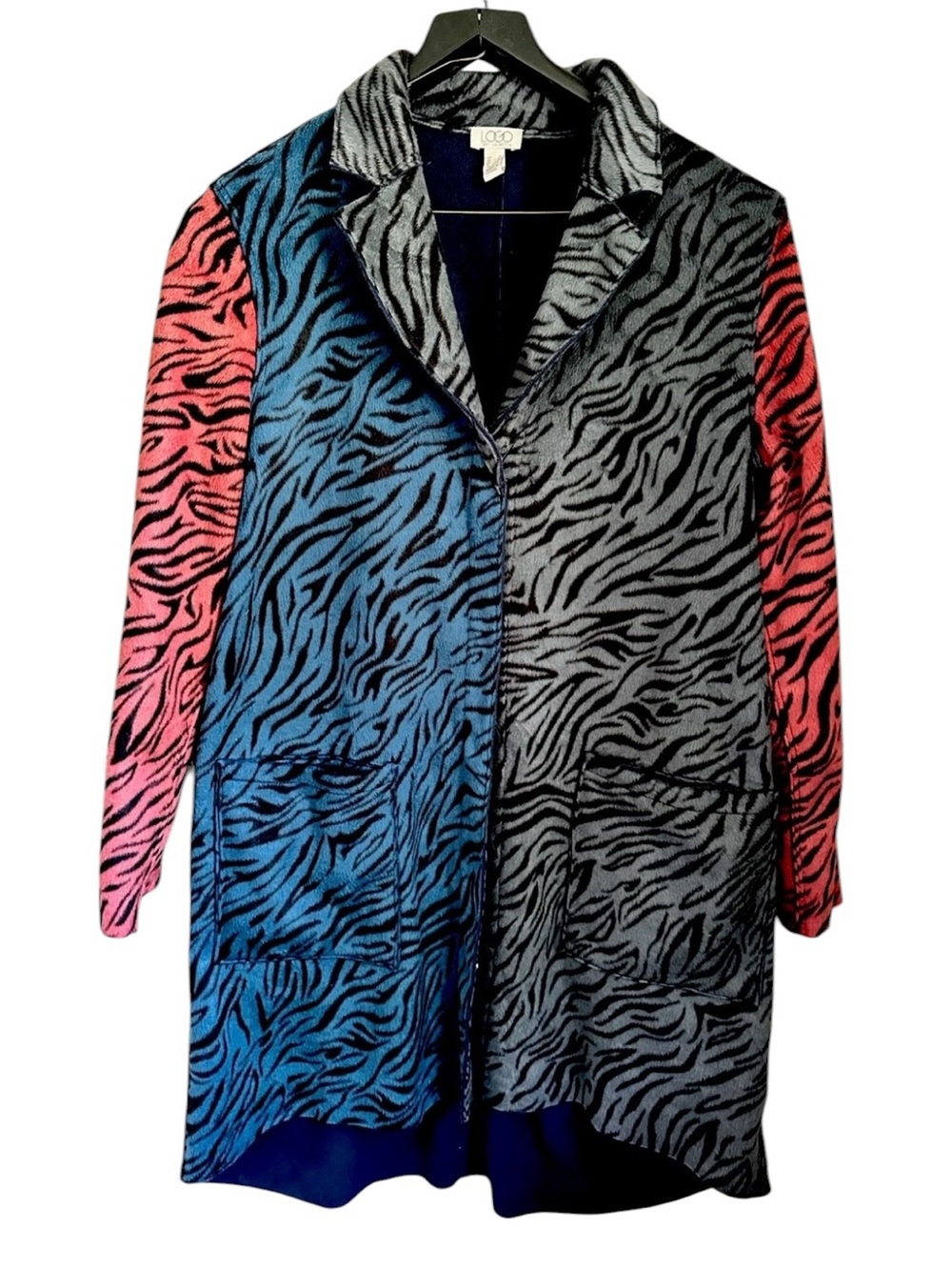 Colorblock reversible animal Print lightweight fleece jacket Lori Goldstein s/m